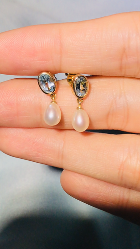9K Yellow Gold Genuine Blue Topaz and Pearl Drop Earrings - Video 1 of 1