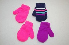 Baby Toddler Girls 4 PR LOT STRETCH KNIT MITTENS Purple BRIGHT PINK Navy Blue