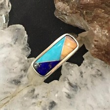 Carolyn Pollack Sterling Silver Rectangle Multi-gemstone Inlay Ring For Women