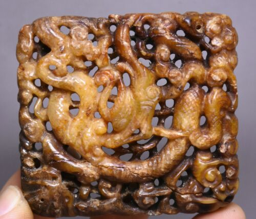 6cm Old Hongshan Culture Hetian Jade Carving Hollow Dragon Beast Yu Bi Yubi