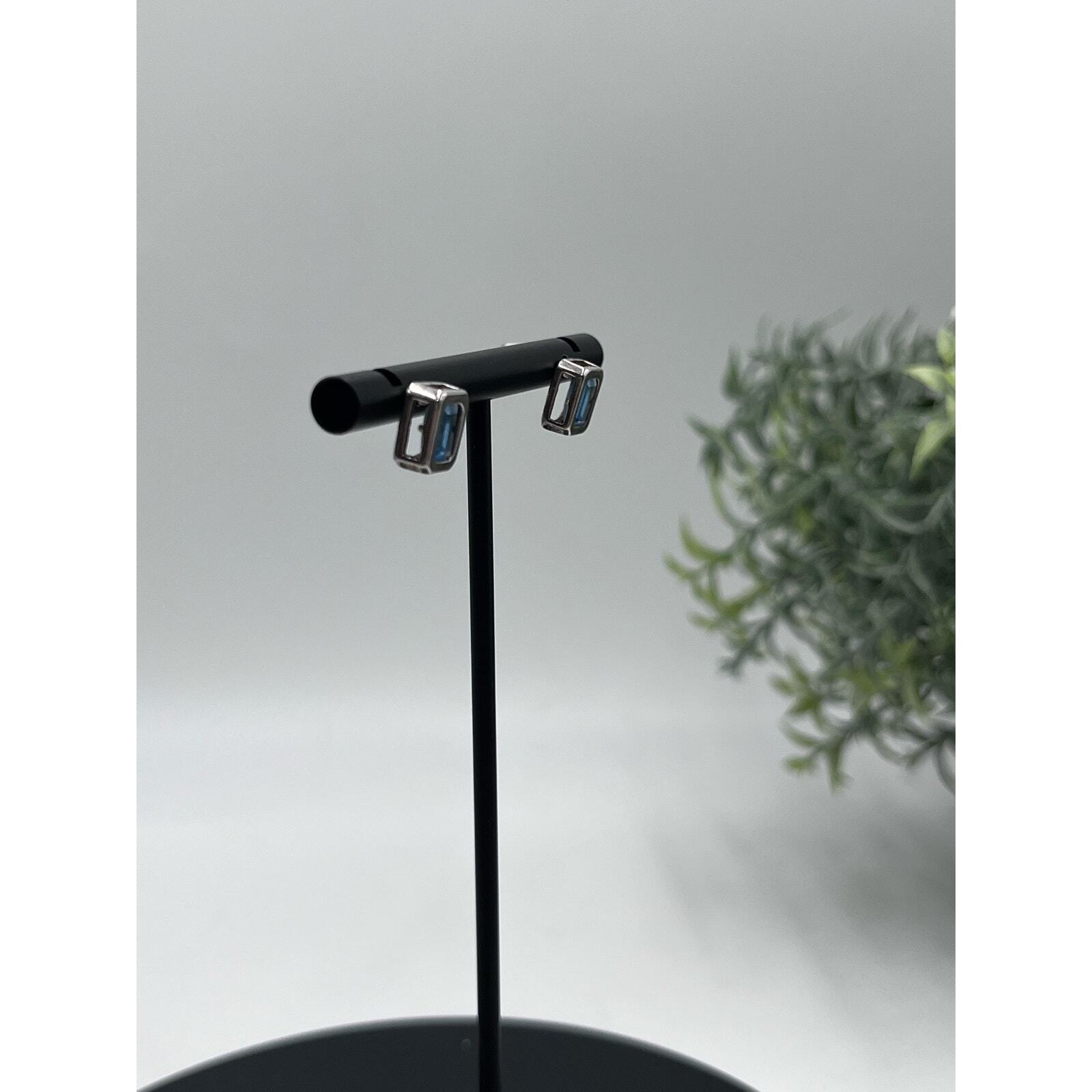 Sterling Silver Stamped 925 Rectangular Blue Ston… - image 7