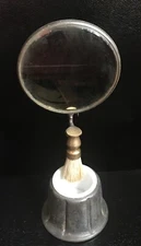 Adjustable Old Metal Shaving Mirror w/ White Opal Glass Bowl & Shaving Brush.