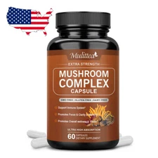 Mushroom Complex Supplement, Lions Mane, Reishi, Shiitake, Immune 60 Capsules