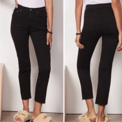 Edwin $178 Bree Slim Straight-Leg  Crop Raw Hem Jeans Black : Size  29
