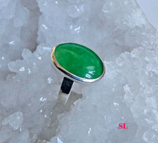 Bague en Jade naturelle vert foncé Ovale taille réglable Chance  argent 925