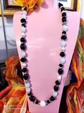 Collana Onice Nero Agata Bianca Perle Barocche cristalli neri+lattiginosi cm80