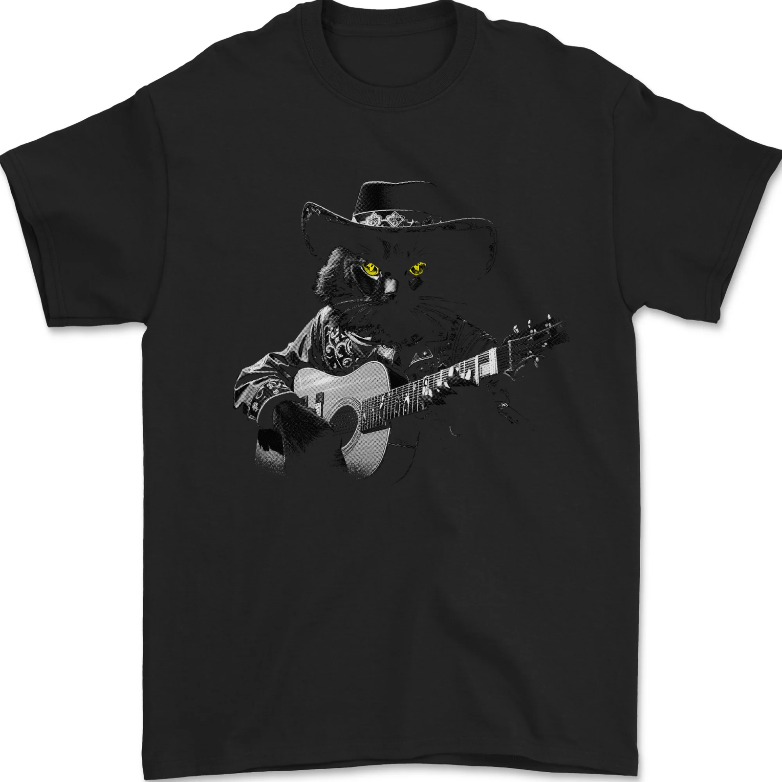 Country & Western Music Cat Acoustic Guitar Mens T-Shirt 100% Cotton