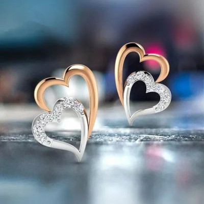 14k Two-Tone Gold Plated Round Cut 1Ct Diamond Lab-Created Women's Stud Earring