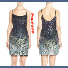 NEW $249 Adrianna Papell Ombre Sequin Slipdress in Black Blue Green [SZ 4 ] #M40