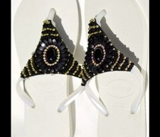 New Havaianas White/Black Flip Flops 7/8W 37