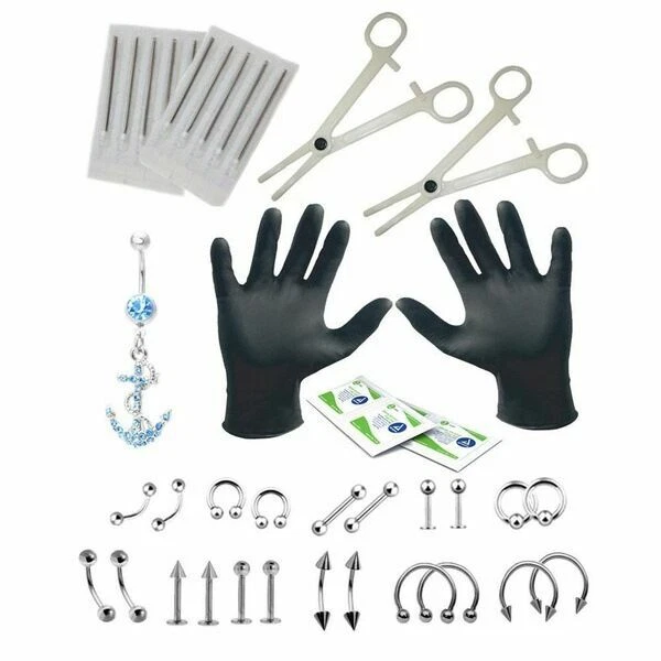 1Set Body Piercing Tools Professional Piercing Kit Belly Body Ring Needle Gift Foto 3 de 4