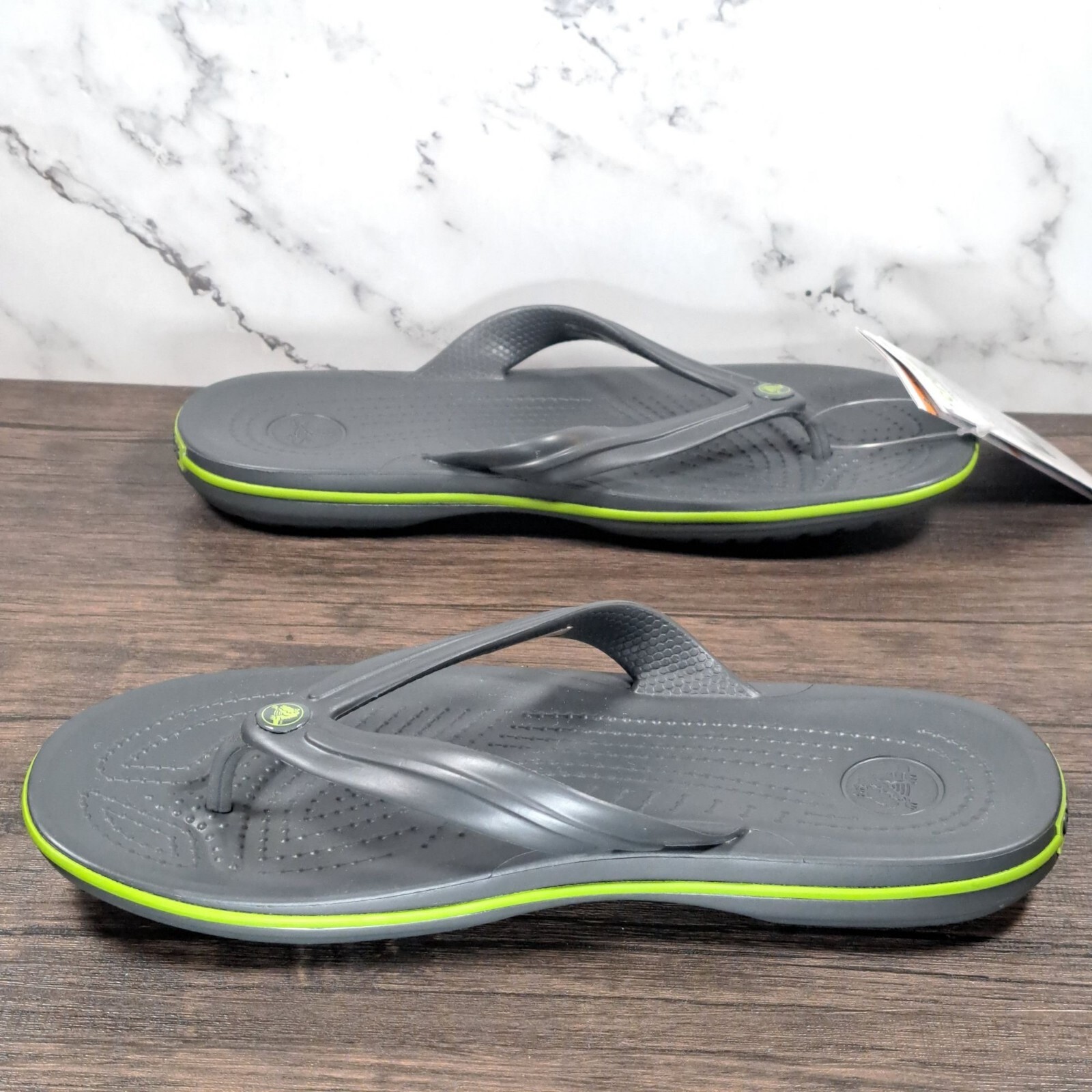 Crocs Crocband Flip Flops Gray Lime Green Women's Size 8 Mens 6 (NWT