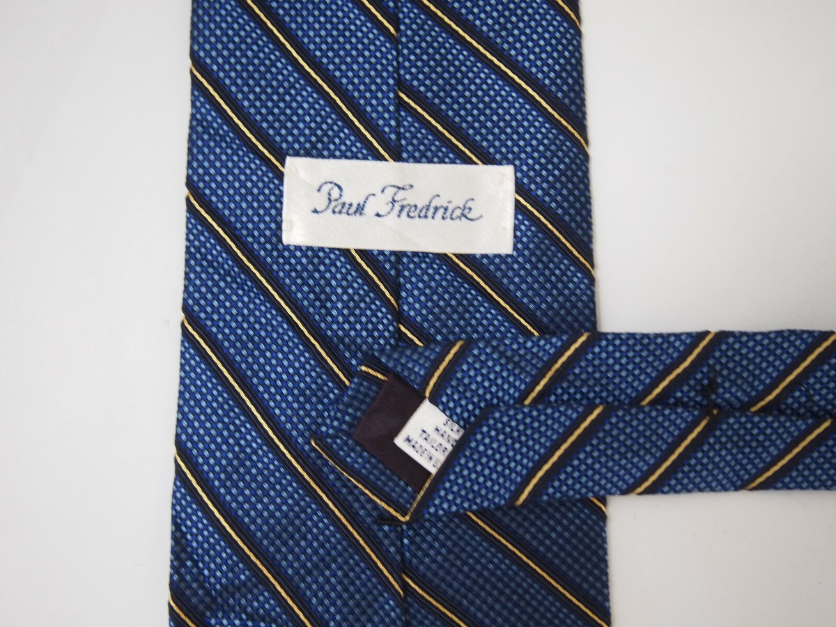 Paul Fredrick Mens Necktie Tie Navy Blue Gold Striped 58