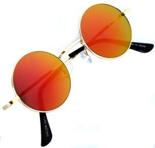 ROUND SUNGLASSES RED MIRROR LENS 43mm GOLD METAL FRAME ONE PAIR