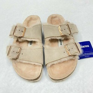 birkenstock shearling arizona nude