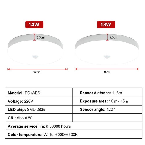 Modern LED Ceiling Light Round PIR Motion Sensor Livingroom Kitchen Bedroom Lamp - Picture 4 of 13