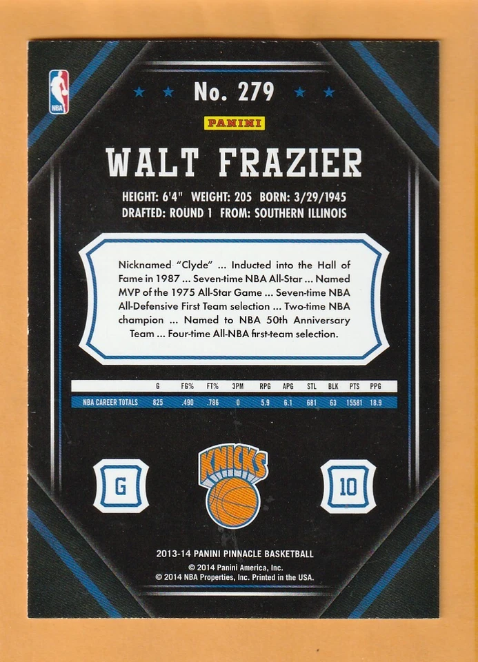 Walt Frazier New York Knicks 2013-14 Pinnacle #279 HOF Southern Illinois Salukis - Image 2 of 2