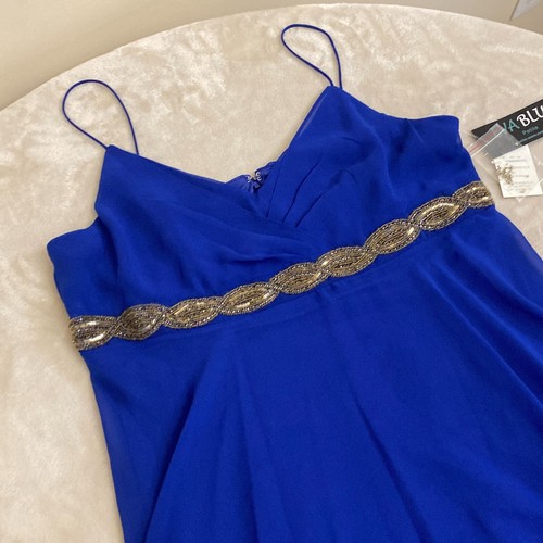Eva Blue Womens Blue Sleeveless V-Neck Sequin Beaded Fit & Flare Dress Size 12P - Picture 3 of 12