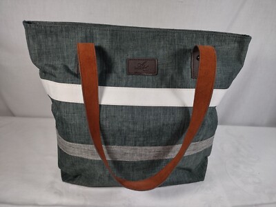 Aleah Wear Shoulder Tote Bag Gray Stripe Zip Top Purse Work School Travel