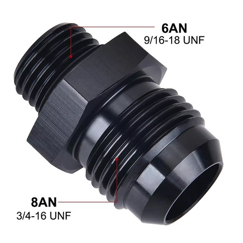 2X Schwarzes Aluminium AN6 Flare auf 8AN ORB Male Fitting Adapter mit O-Ringen - Picture 11 of 11