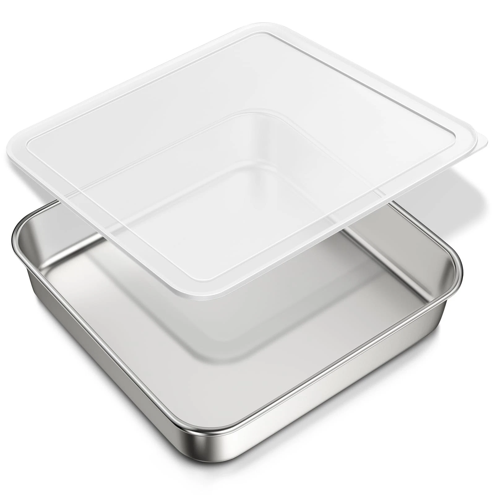 8 x 8-Inch Baking Pan with lid, 304 Stainless Steel Square Cake Pan, Commerci...