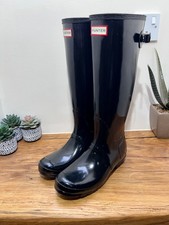 Image of Hunter Original Tall Black Adj Gloss Wellies UK Size 6 EU39  Wellington Boots