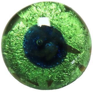 STUNNING VINTAGE STERLING SILVER LINED PEACOCK EYE GLASS PAPERWEIGHT BUTTON