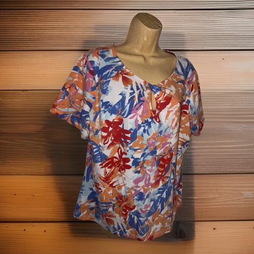 Coral Bay Top Size XL Short Sleeves Soft Cotton Spandex Stretch Mellow Colors - Picture 2 of 11