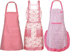 3 Pack Floral Aprons for Women with Pockets - Adjustable Waist Waterproof Kit...