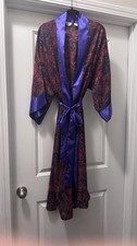 Victorias Secret Gold Label Jacquard Kimono Robe S Long Floral Purple Vintage