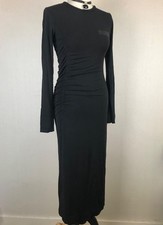 GANNI Black Jumper Dress S Jersey Spellout Logo Gothic Dark Feminine Ruched