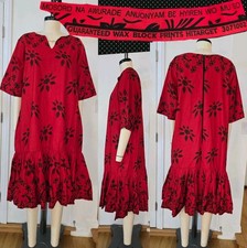 African Ankara Wax Print RED  Black Floral Print Dress Hitarget 100 Cotton OS