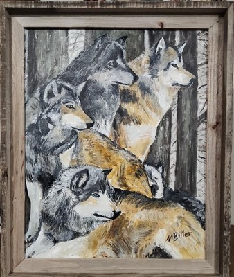 Original Wildlife Oil Painting ''The Wolf Pack'' by Marc Bitler