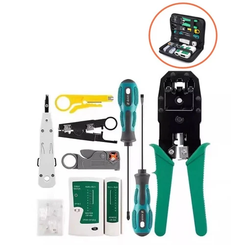 Portable Network Cable Tool Set with Crimping Pliers and Tester 11 in 1