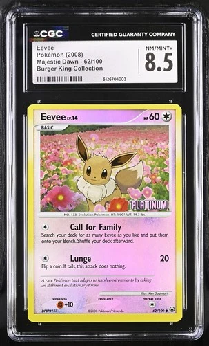 CGC 8.5 Eevee 2008 Majestic Dawn 62/100 Burger King Collection Pokemon Card