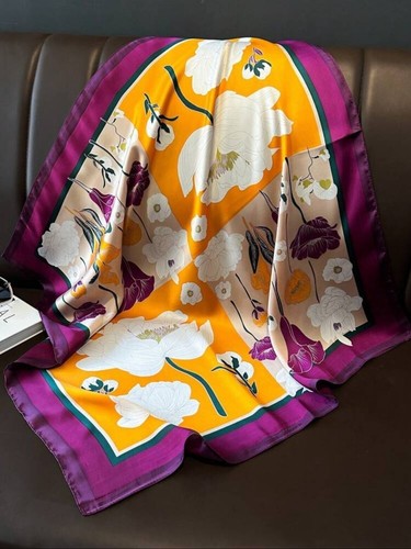 ❤️❤️ Elegante Mujer Sedoso Satén Bufanda Pañuelo Bandana Púrpura Floral Prendas para la cabeza - Imagen 4 de 6