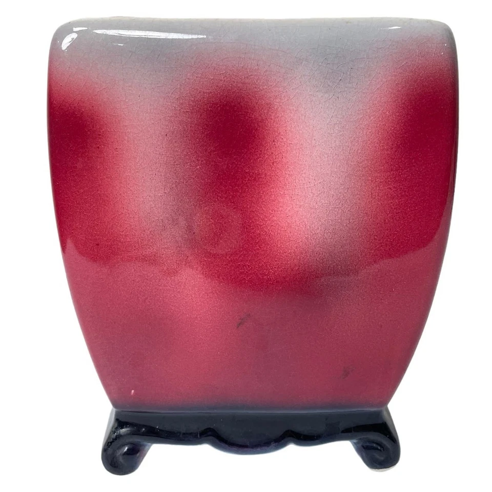 Jarrón jardinera de cerámica asiática dragón kimono rojo azul vintage años 60 MCM Foto 2 de 4