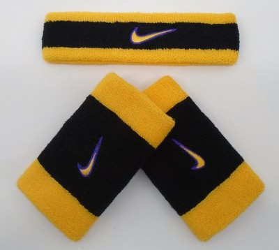Nike Swoosh Headband & Wristbands Set Adult Black Court Purple University Gold