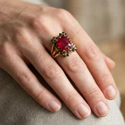 24K Gold 925 Sterling Silver Rings Glittering Blood Red Ruby 4.30Ct Size 6.75