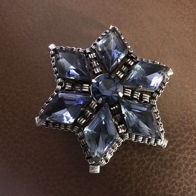Vintage Beautiful Silver Tone MCM Large Cobalt Blue  6 Point Star Pendant Brooch
