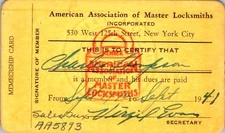 1941 American Association of Master Locksmiths Membership Card New York