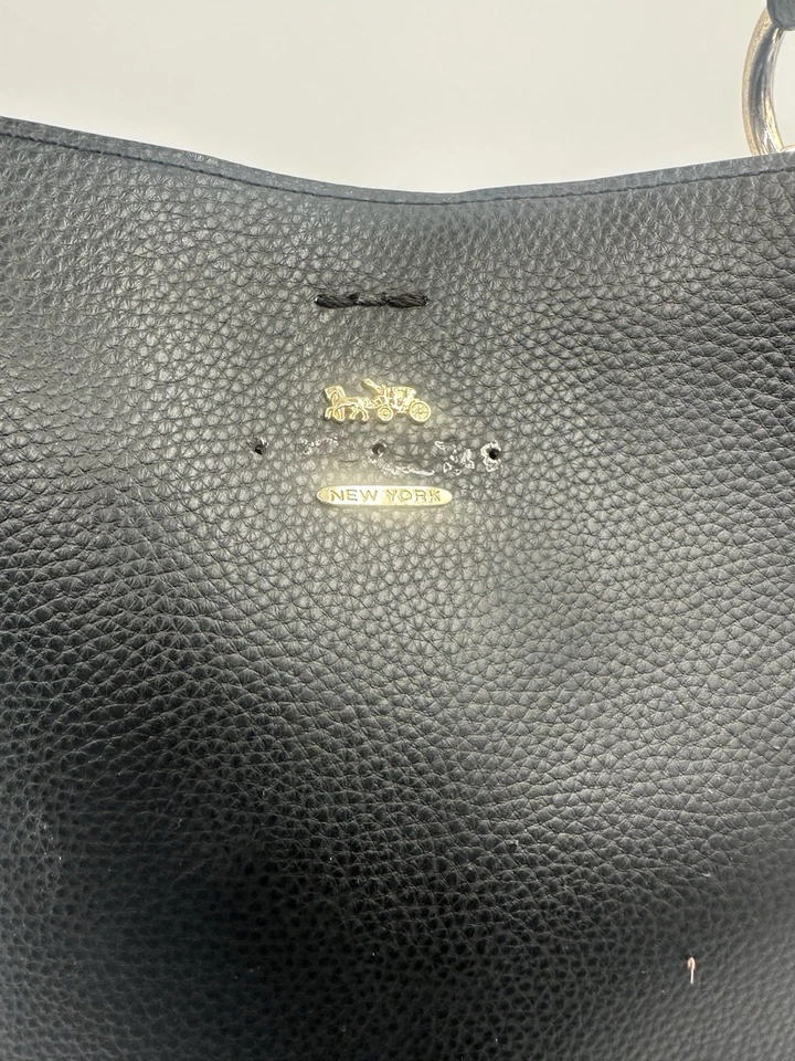 COACH Town Bucket Bag Black Leather Satchel Convertible Shoulder Bag 91122. READ - Image 2 of 4