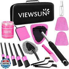Viewsun Windshield Cleaner Tool, 17Pcs Pink Car Interior Cleaning