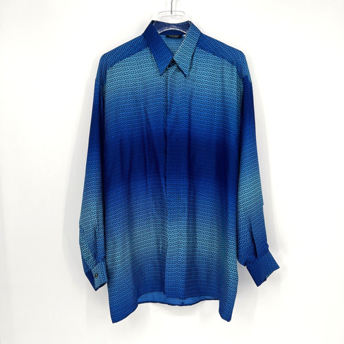 Versace Classic V2, Versace Classic V2 Blue Shirt Mens M 90s Geometric Monogram Silk Ombre Designer