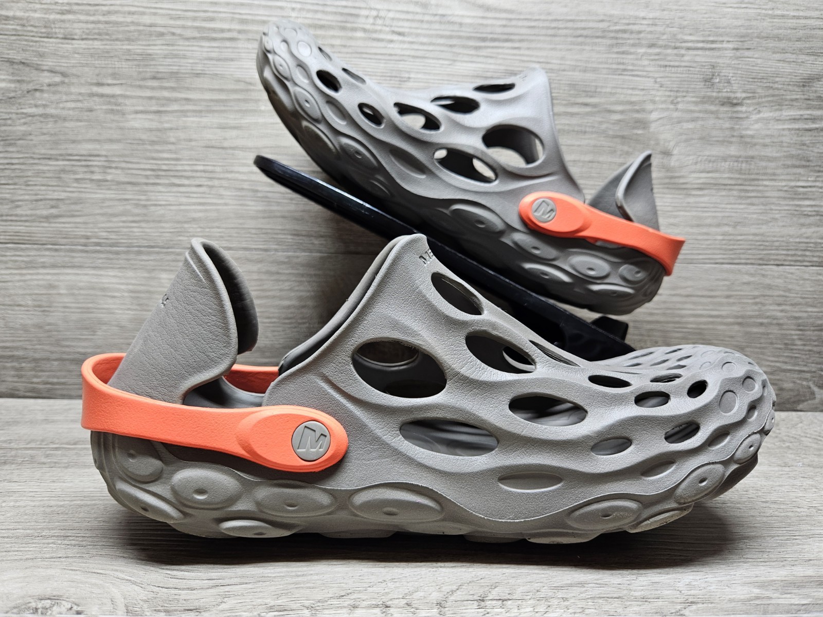 Zoccoli Merrell Hydro Moc Drift Grigio Arancione Uomo 9 Donna 10 5 Pre Loved NO SCATOLA