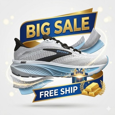 Brooks Men's Ghost 18 Running Shoes Color:White / Light Blue/D no ship CA
