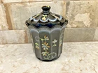 Fenton Black Glass Handpainted Limited Edition 6" Jar 416/1950