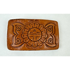 Vintage Tooled Leather Belt Buckle - Southwestern Cowboy Flower