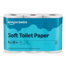 Basics 2-Ply Soft Toilet Paper, 6 Rolls 1 Pack of 6, Equivalent to 37 Regular...