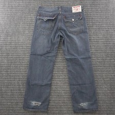 True Religion Ricky Straight Leg Flap Jeans Mens 40 Blue Made in USA Distressed